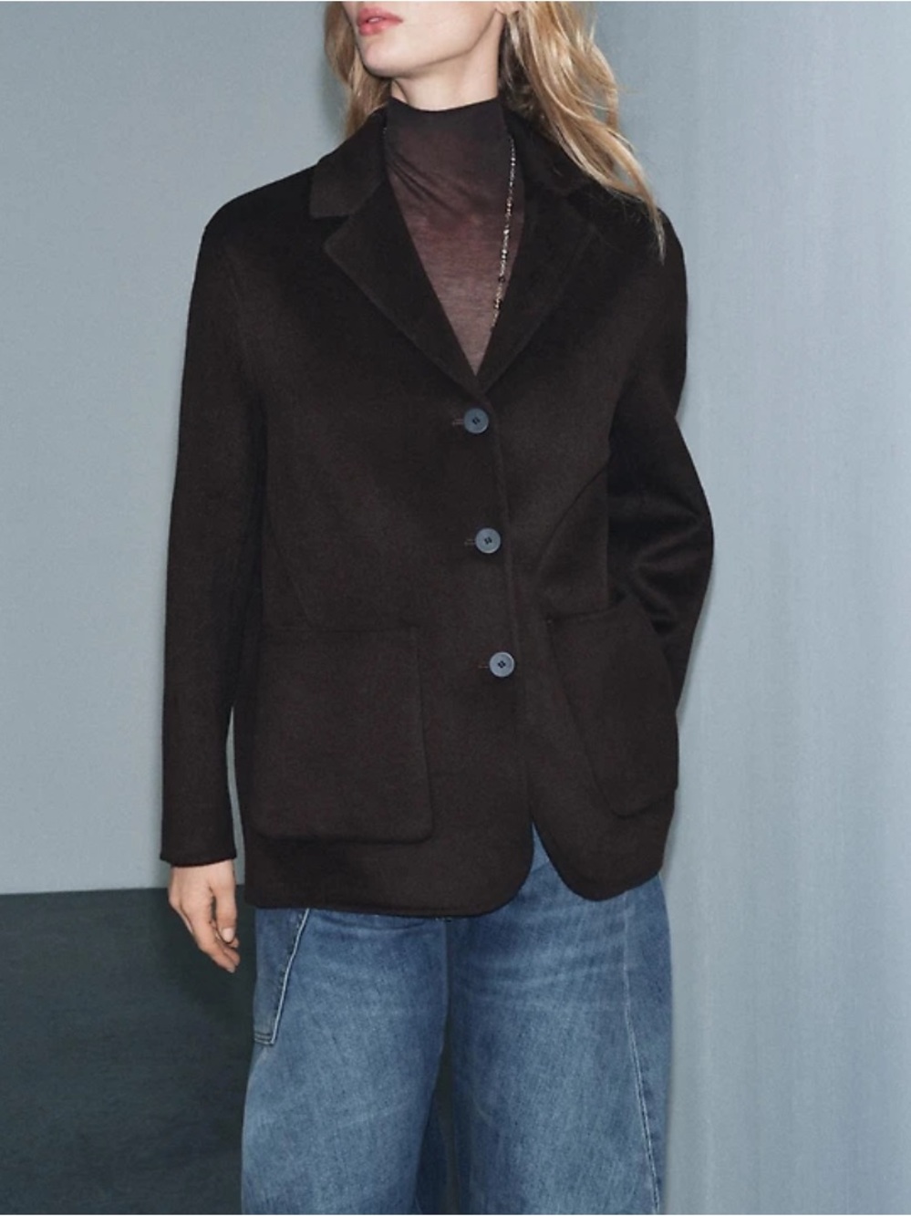 Zara ZW Collection Minimal Wool Blazer Dark Brown Size Medium NWT 7522/304
